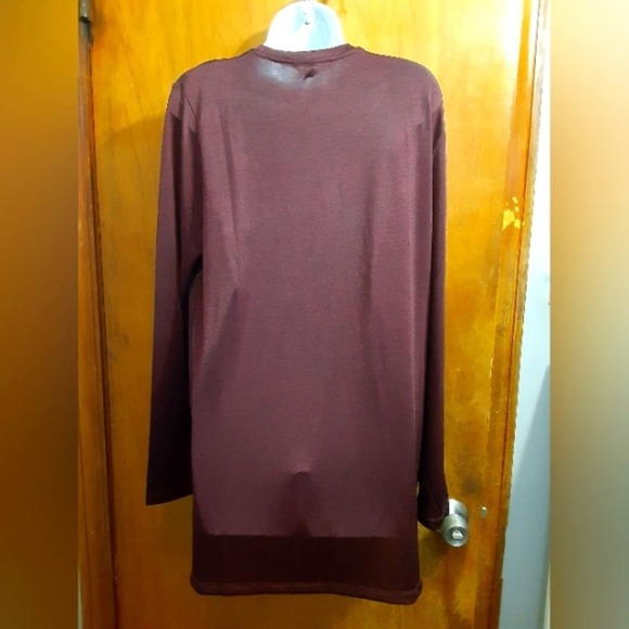 Tahari Women's Sequence Sheer Burgundy Long Sleeve Top - Picture 3 of 5